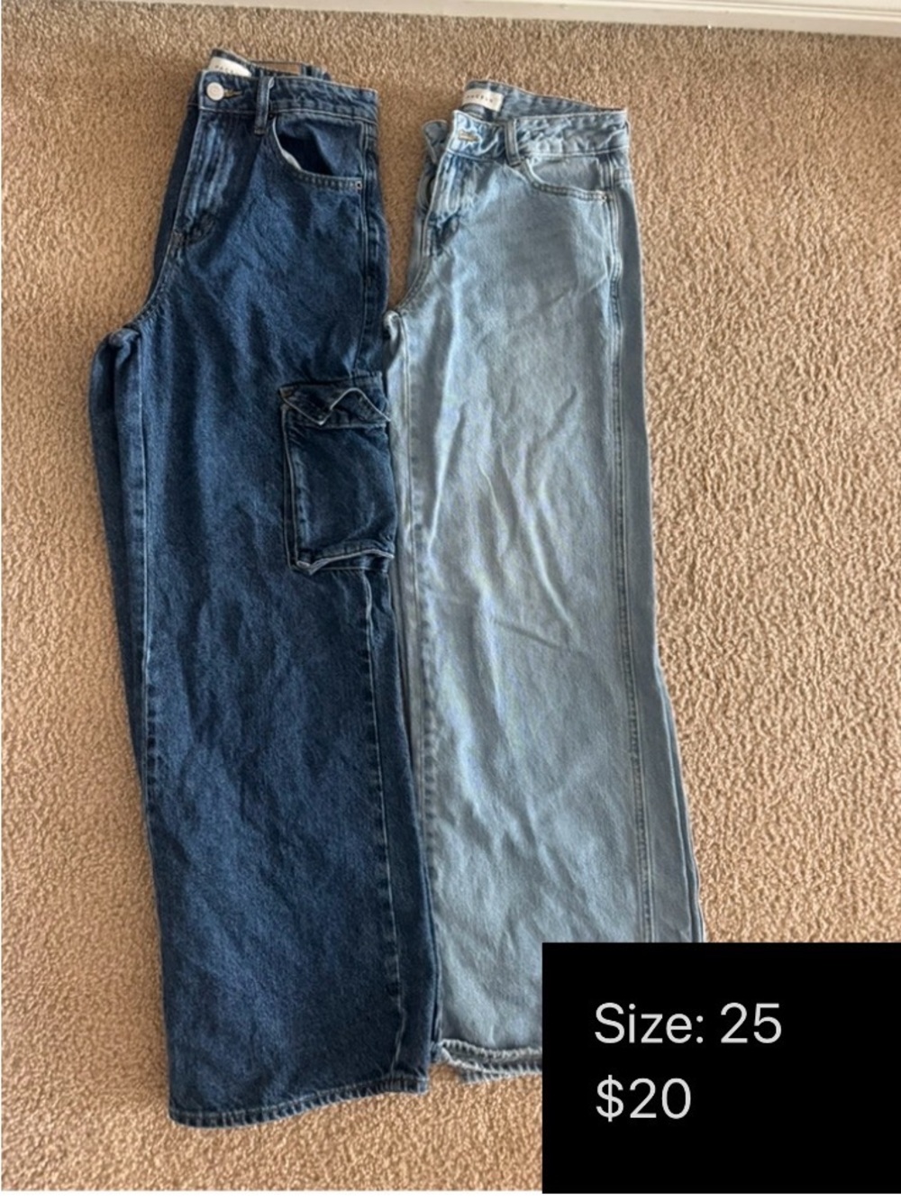 Women’s High-Waist Straight Jeans - Dark Blue & Light Blue